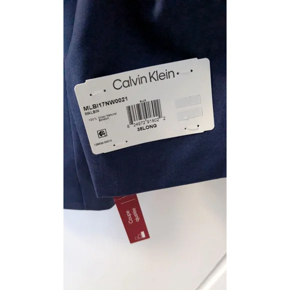 Calvin Klein Slim Fit Navy Suit Jacket 38L 100% Wool Two Button Blazer - Picture 13 of 13